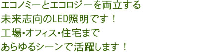 エコノミーとエコロジーを両立する未来志向のLED照明です！工場・オフィス・住宅まであらゆるシーンで活躍します！
